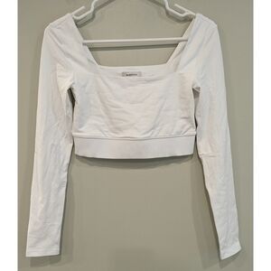 Babaton White Cropped Long Sleeve Square Neck Athletic Top Size Small